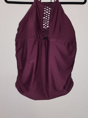 COVERGIRL Plum Halter Swim Tankini with Lattice Front